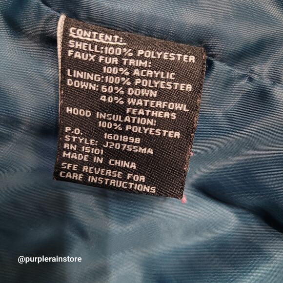 Jones New York Down Quilted Puffer Parka XL Faux Fur Blue Preppy Outdoor Winter - Picture 9 of 16